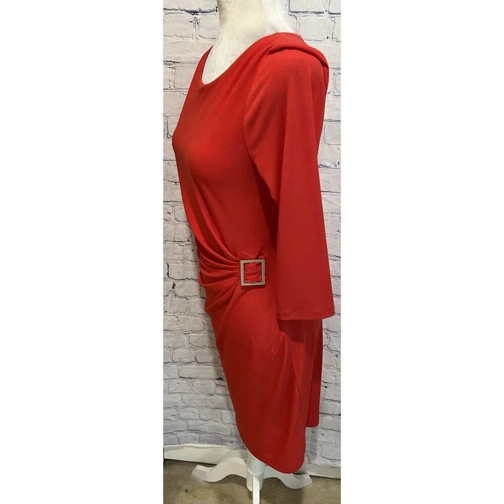 Tahari ASL Levine Orange 3/4 Sleeve Ruched Side Buckle Dress Career Office 6 - Picture 3 of 7